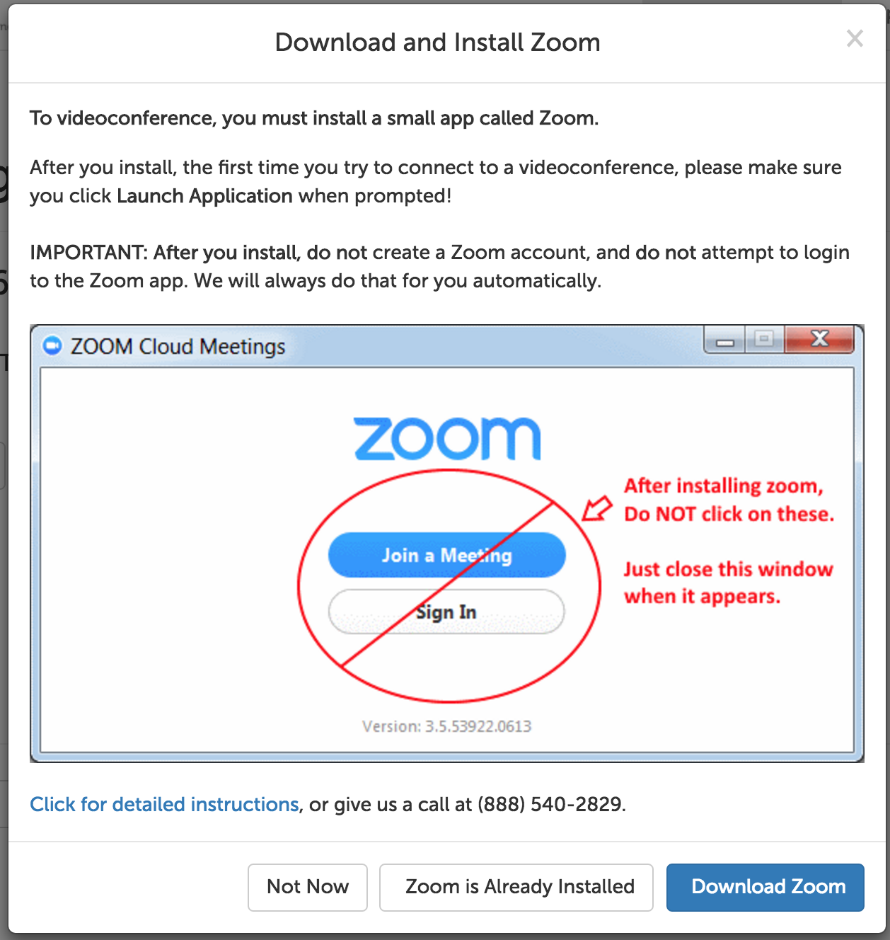 Download and Install Zoom message