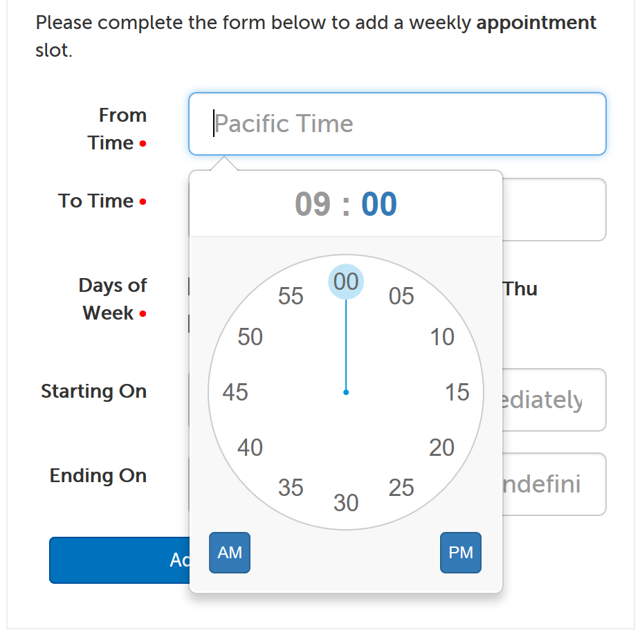 Time picker minutes